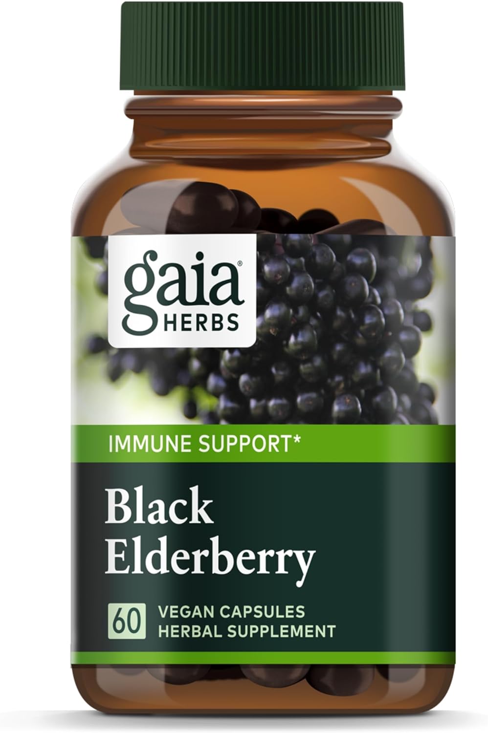Gaia Herbs Black Elderberry - Daily Immune Support Supplement to Help Maintain Well-Being - with Black Elderberries and Acerola Fruit for Antioxidant Support - 60 Vegan Capsules (30-Day Supply)
