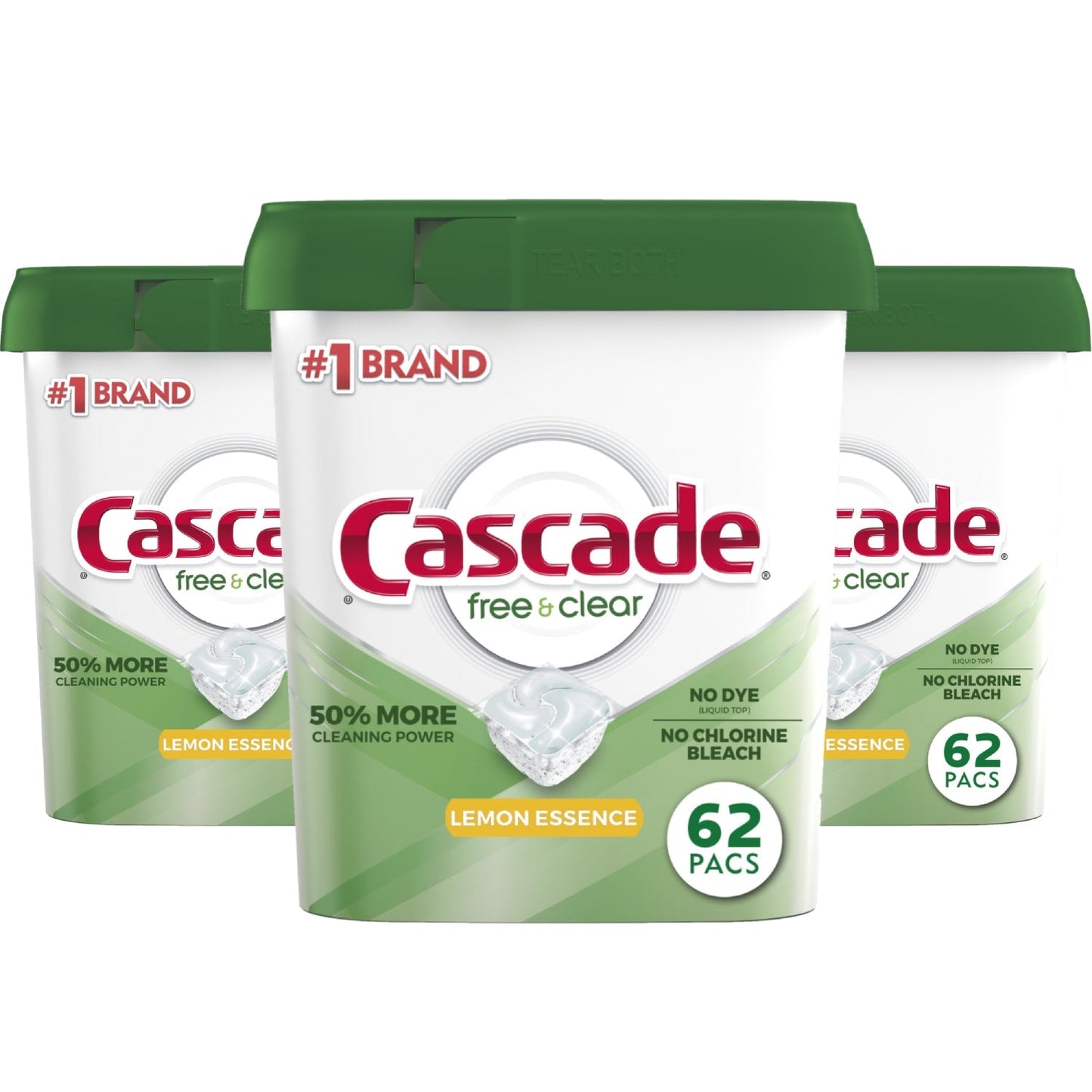 Cascade Free & Clear ActionPacs, Dishwasher Detergent, Lemon Essence - 62 Ct ea - 3 Pack