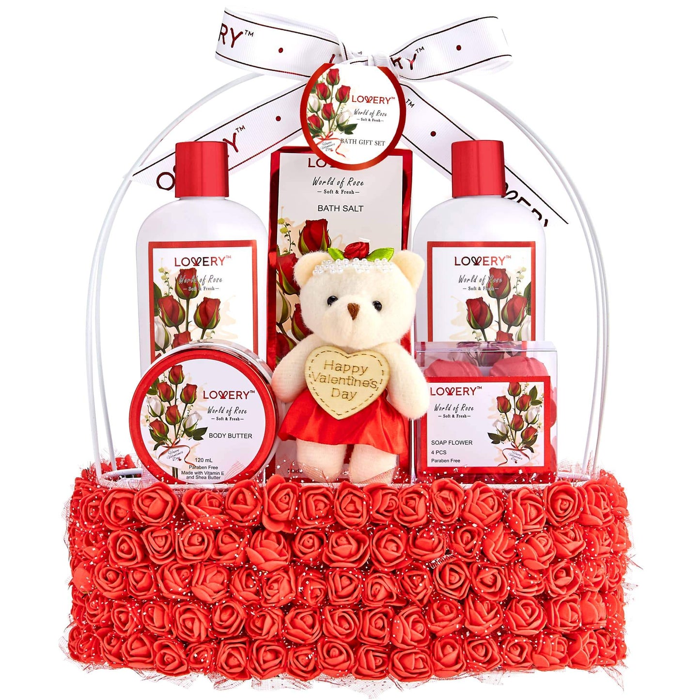 Valentine's Day Red Rose Home Bath Gift Set - 10Pc Relaxation Kit