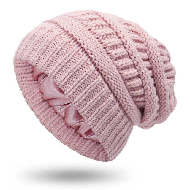 Knitted Satin Silk Lined Beanie Hat