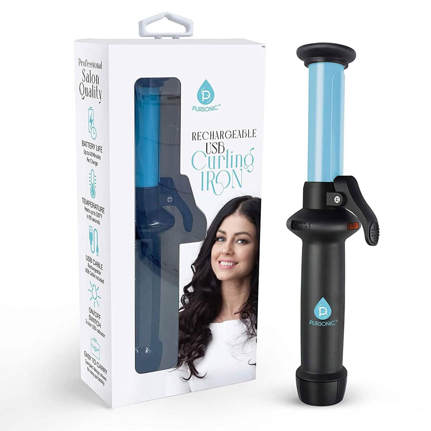 Pursonic Portable Cordless Rechargeable USB Curling Iron