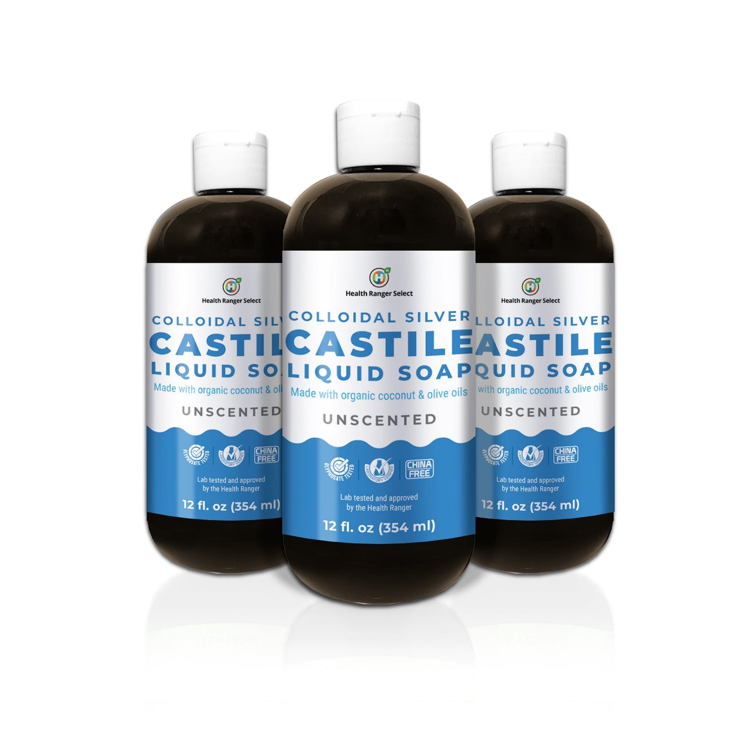Colloidal Silver Castile Liquid Soap - Unscented 12 oz (354 ml) (3-Pack)