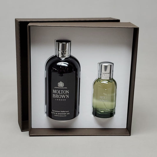 MOLTON BROWN London 2 pc set Geranium Nefertum Bath & Shower Gel 10 fl oz & Eau de Toilette 1.7 fl oz