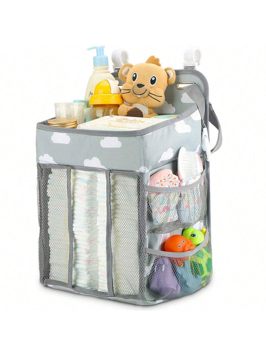 Hanging Diaper Caddy Organizer - Diaper Organizer Caddy with Multiple Pockets - Baby Organizer for Nursery Accessories - Changing Table Organizer and Diaper Storage - Gray