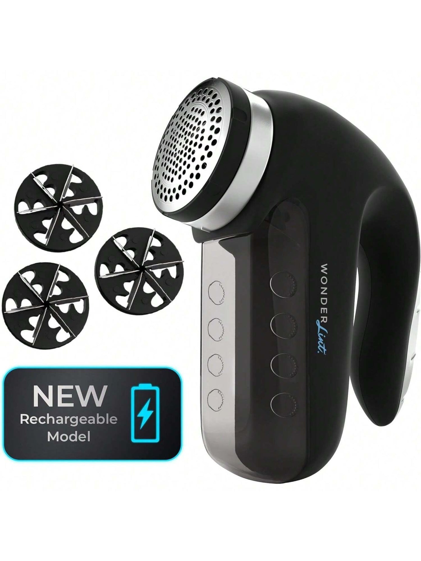 Wonder Lint Rechargeable Fabric Sweater Shaver Fuzz Pill  Remover Depiller Electric Clothes Furniture High-Low Speed Performance 8W Motor 3 Sets of Spare Blades
