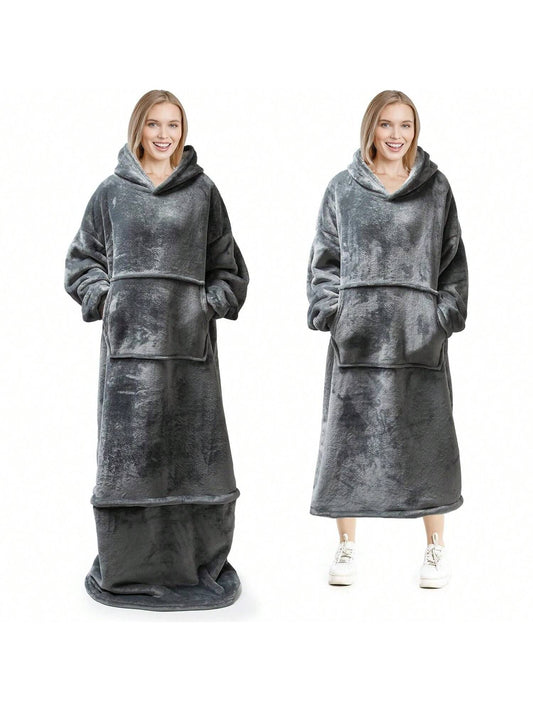 Homehours Wearable Blanket Hoodie,Oversized Adjustable Length Cozy and Warm Hooded Blanket for Women Men Adults Gifts with Giant Pocket and Sleeves,One Size Fits All,Dark Grey