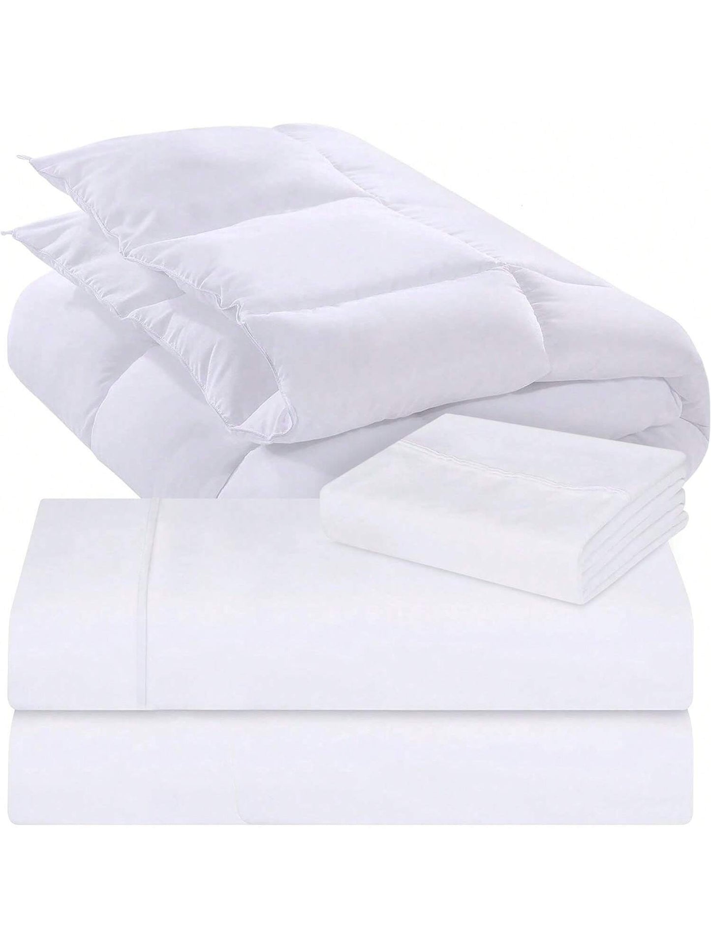 Homehours White Bed Sheets Set with Comforter Duvet Insert Pack of 4