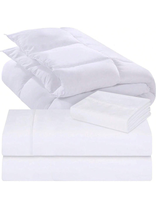 Homehours White Bed Sheets Set with Comforter Duvet Insert Pack of 4