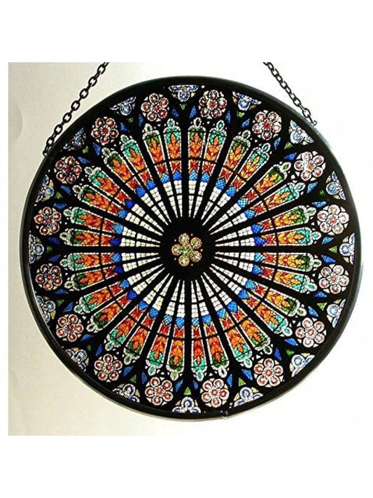 Drative Hand Printed Stained Glass Window Sun Catcher/Roundel in a Strasbourg 'Rosace' Design