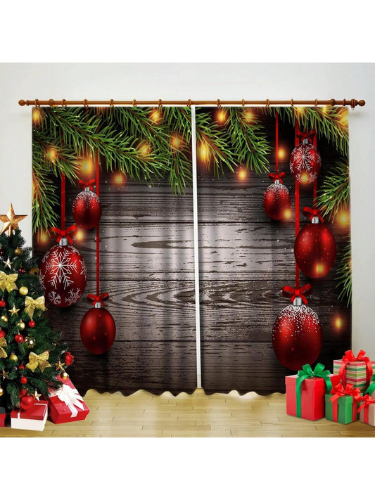 Christmas Curtains for Living Room Bedrrom, Holiday Season Backdrop, Blackout Window Drapes Thermal Insulated Room Darkening Curtains Set of 2 Panels, 72x52 inch