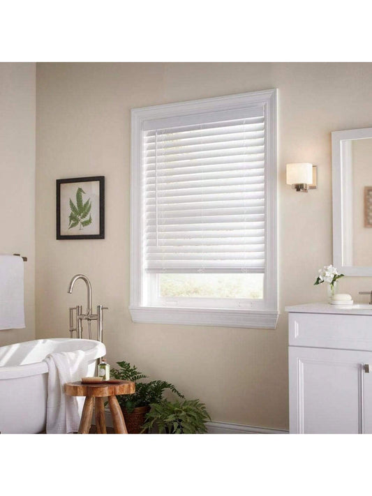 Homehours White Cordless 2 in.  Wood Blind - 34 in. W x 72 in. L Actual Size 33.5 in. W x 72 in. L