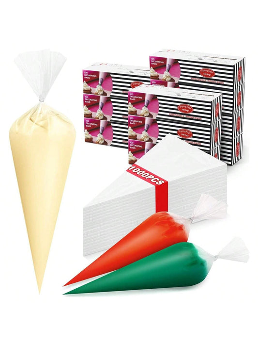 Homehours 1000 Pieces Disposable Piping Bags 18 Inch Bulk Thickened Clear Disposable Pastry Bags Cake Drating Bags Piping Bags for Cookie Cupcake Cake Thanksgiving Day Christmas