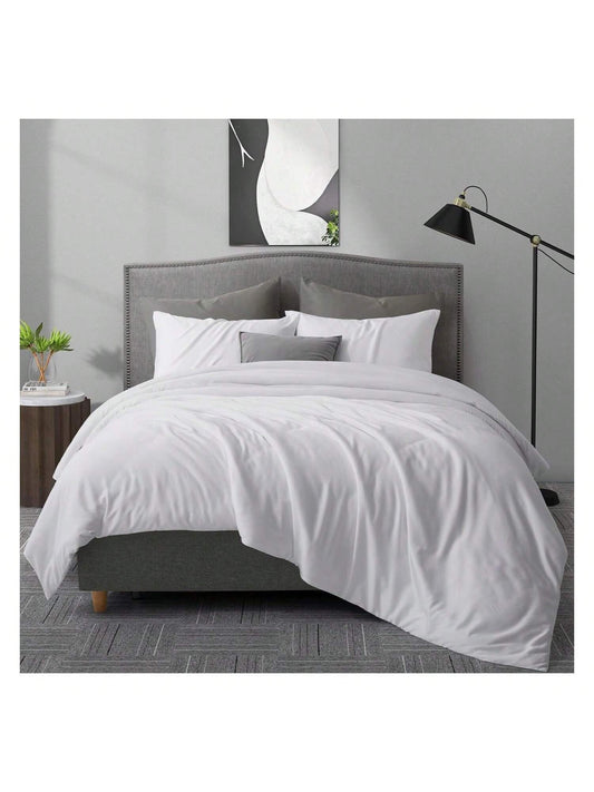 Homehours Queen/Full Size Bamboo Duvet Cover Set 1 Duvet Cover,2 Pillow Shams,Luxuriously Soft Cooling Breathable Skin Friendly Smooth 3 Piece Set with 4 Corner Ties White,90"90"