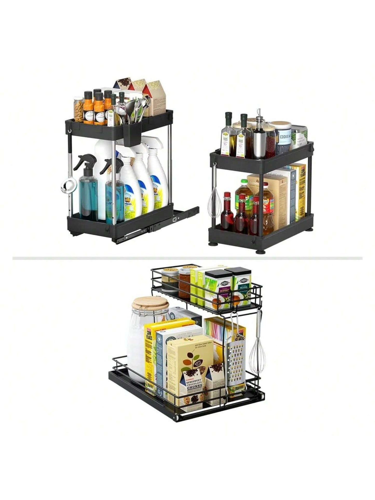 Homehours 1 Pack L Shape Under Sink Organizers Bathroom Organizer and Storage 2 Pack Pull Out Cabinet Organizer