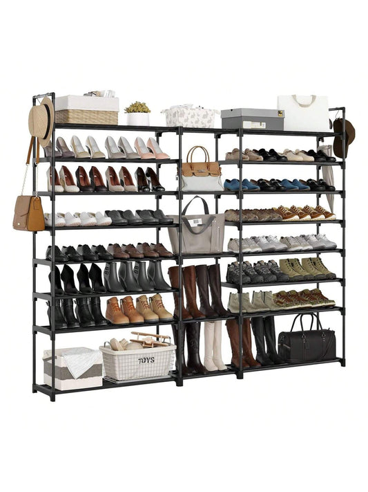 Homehours Extra Large Shoe Rack Organizer for Closet for Garage 72-76 Pairs Heavy Duty Stackable Shoe Rack Shelf Storage for Entryway with Bolt Expansion Plug Rubber Hammer Black Shoe Rack