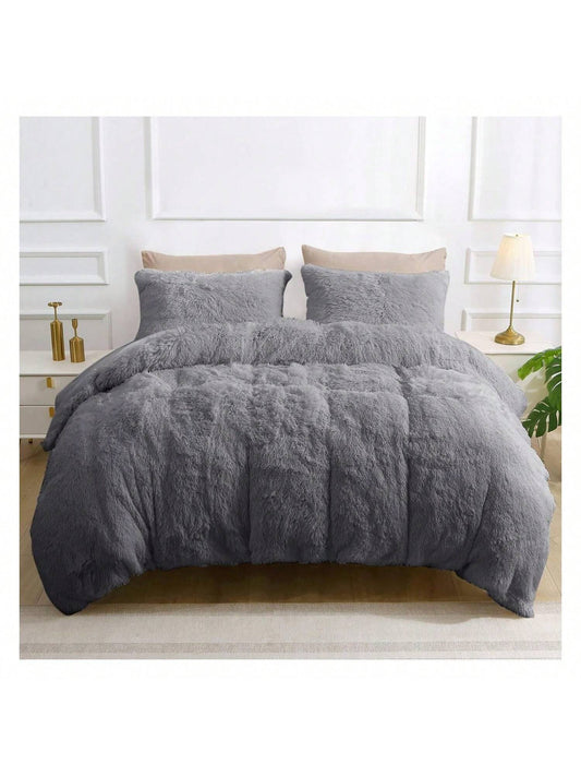 Fluffy Shaggy Duvet Cover California King, 3 Pieces Plush  Fur Duvet Cover Set with Zipper Closure & Corner Ties, Fuzzy Comforter Cover with 2 Pillowcases Grey, 104x98