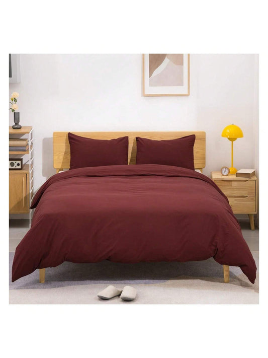 Homehours Duvet Cover King Size, 100% Washed Cotton Linen Feel Super Soft Comfortable, 3-Piece Burgundy Duvet Cover Bedding Set, Durable and Easy Care, Simple Style Farmhouse Comforter Cover