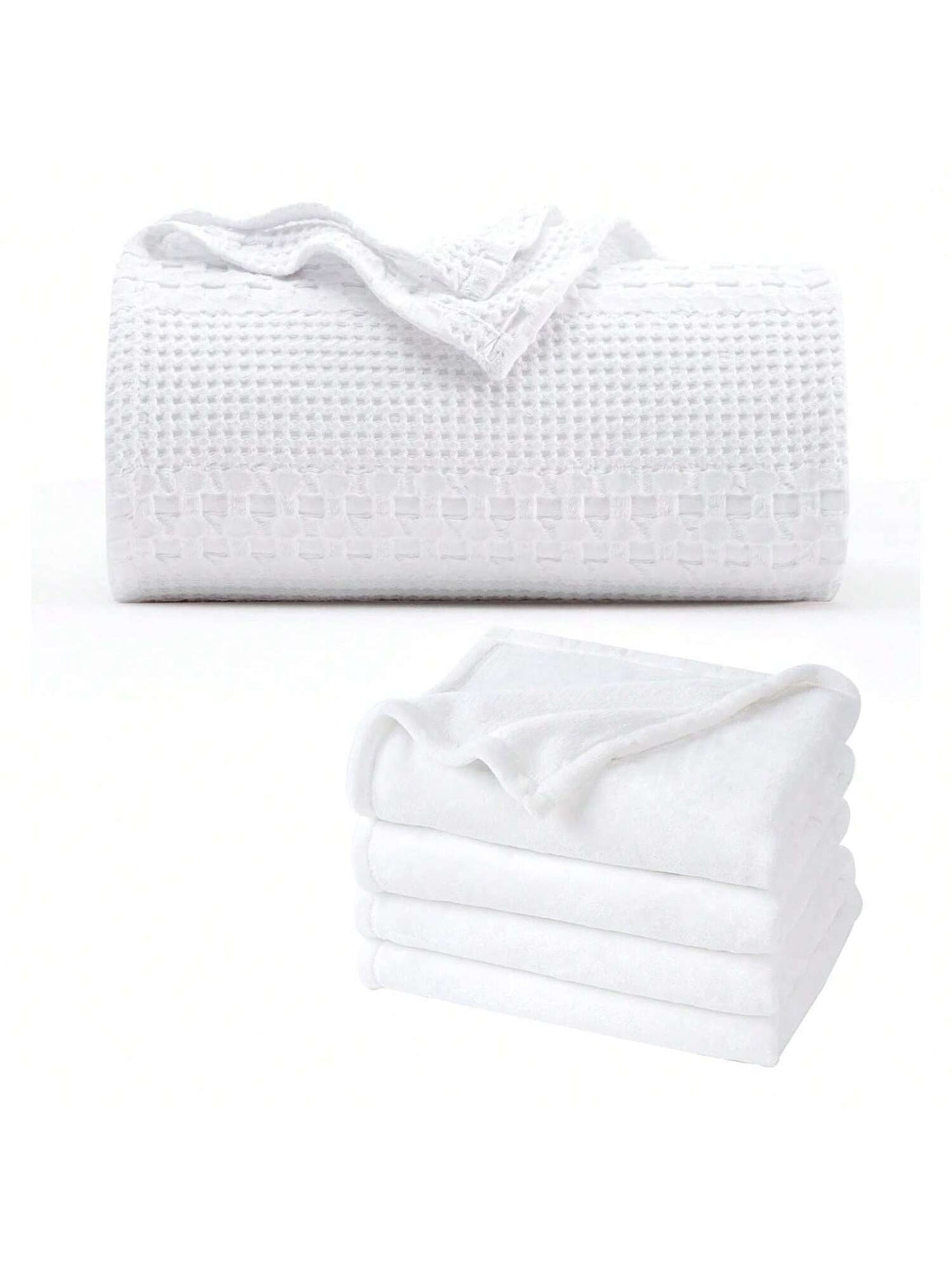 Homehours 100% Cotton Waffle Weave Blanket Queen Size Ultra Soft Fleece Blanket Queen Size