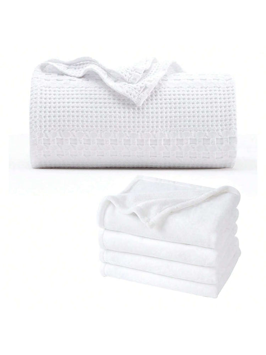 Homehours 100% Cotton Waffle Weave Blanket Queen Size Ultra Soft Fleece Blanket Queen Size