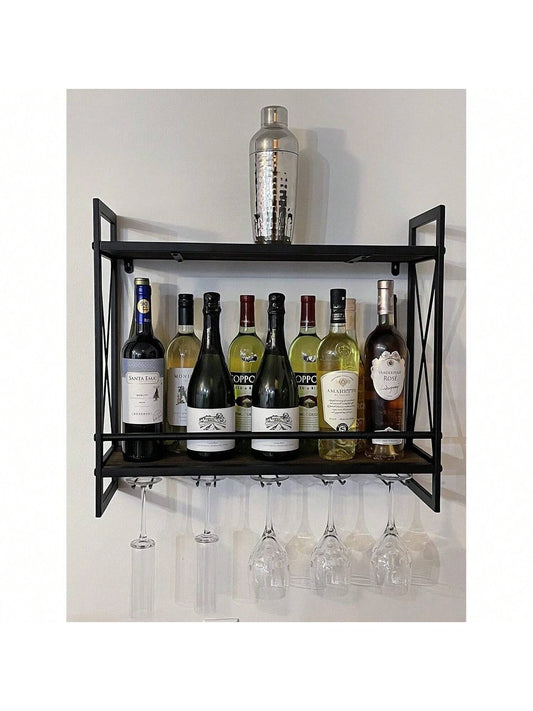 Spartan Saver Industrial Wall-Mounted Wine Rack with Wine Bottle Holder, Floating Bottle Storage Bar, and Wine Glass Holder