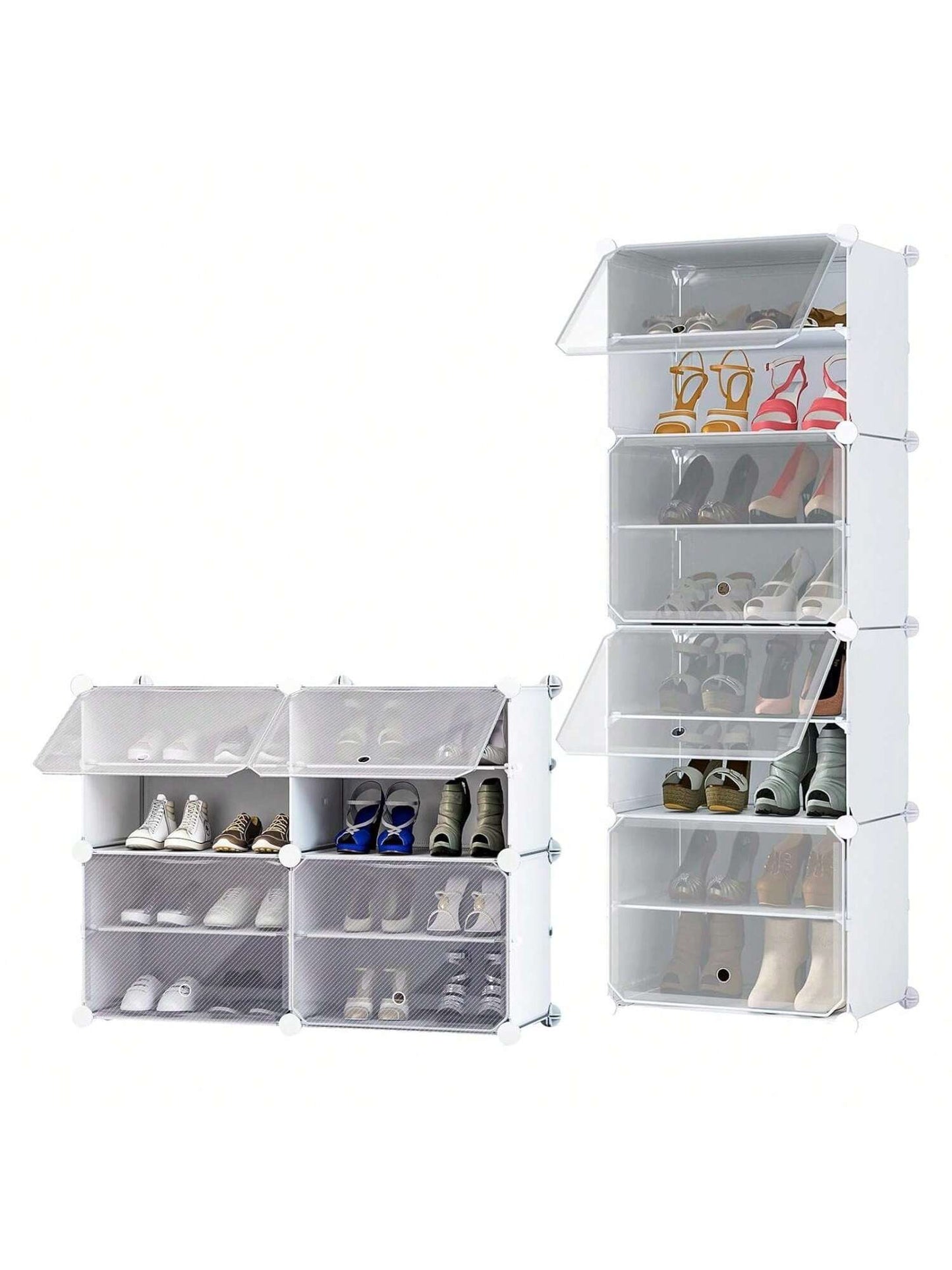 Homehours Shoe Rack, 4 Cubes x2 Storage Cabinet 32 Pairs Shoe Organizer with Doors, Plastic Shoe Storage Cabinet, White