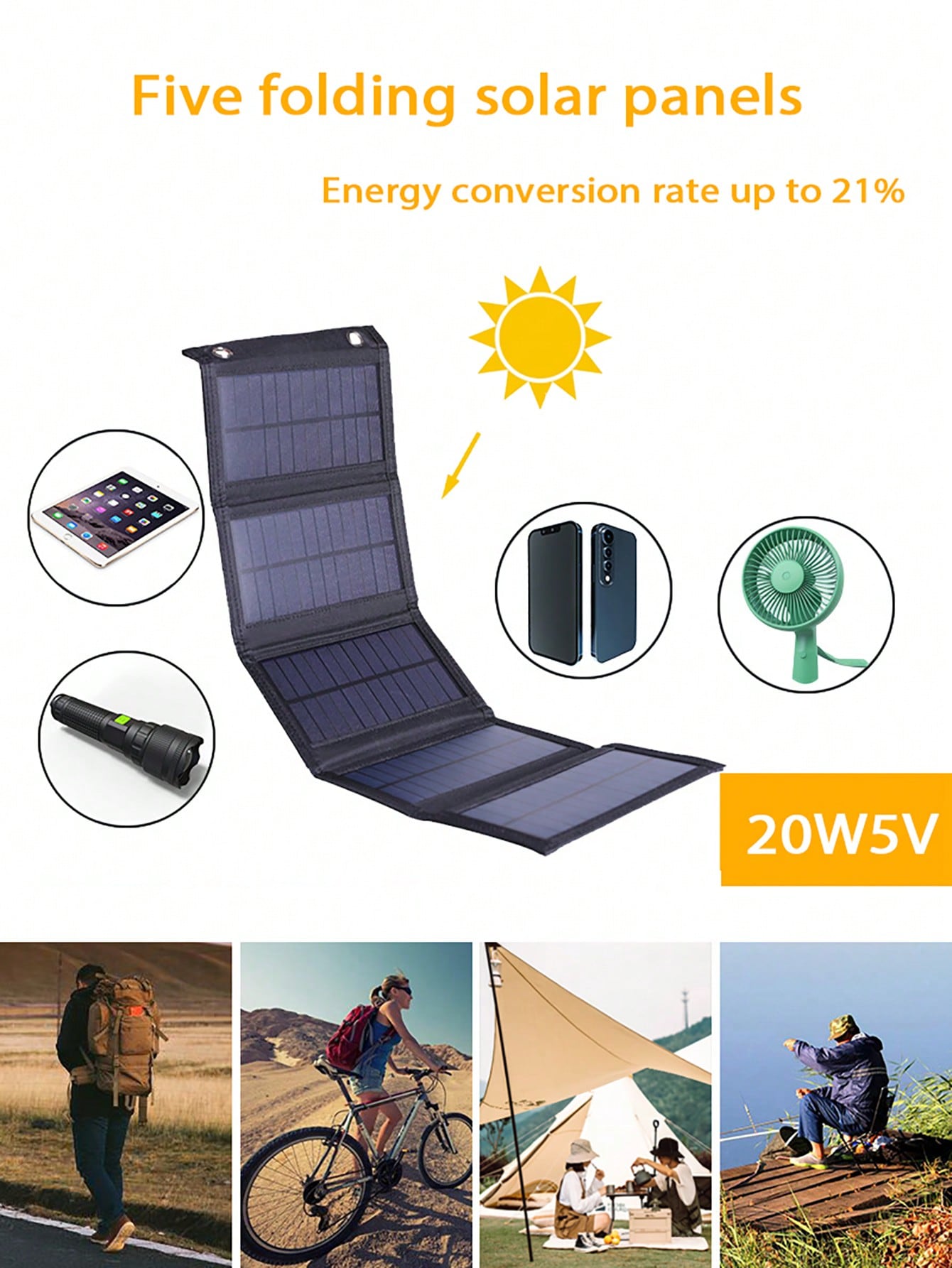 One Foldable Solar Panel Charger, 21% High Energy Conversion Rate, Made Of Single Crystal Silicon Material, Portable And Convenient, Ideal For Outdoor Activities, Suitable For Emergency Charging Of Mobile Phones, Tablets And Other Small Appliances