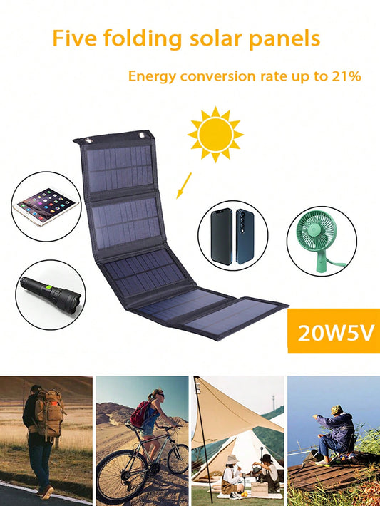 One Foldable Solar Panel Charger, 21% High Energy Conversion Rate, Made Of Single Crystal Silicon Material, Portable And Convenient, Ideal For Outdoor Activities, Suitable For Emergency Charging Of Mobile Phones, Tablets And Other Small Appliances