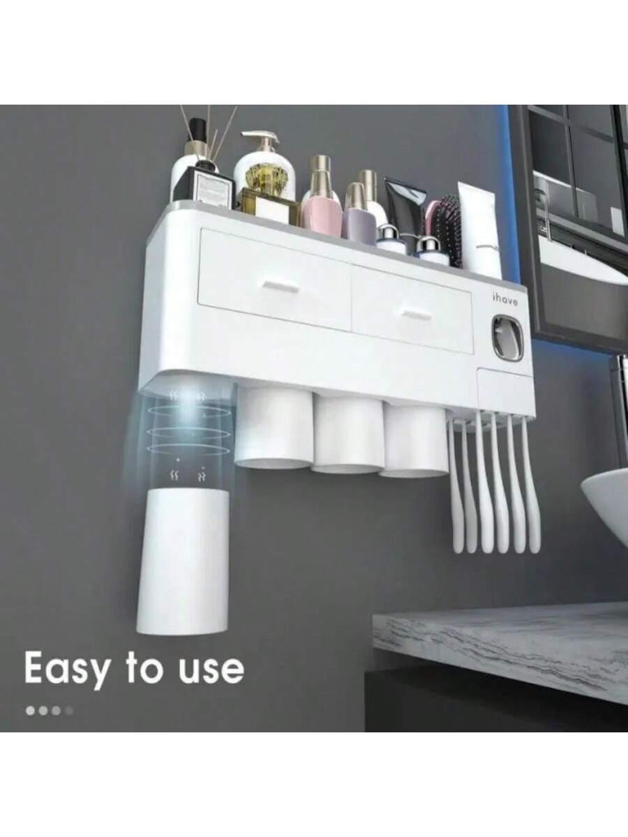 Black Friday Trends 4 In 1 Toothbrush Holder, 1 Piece/2pcs Luxury Wall Mounted Toothbrush Holder & Toothpaste Dispenser, Toothbrush Storage Rack, Toothbrush Storage Organizer With Cosmetic Drawer, Christmas Gifts, Christmas Decor