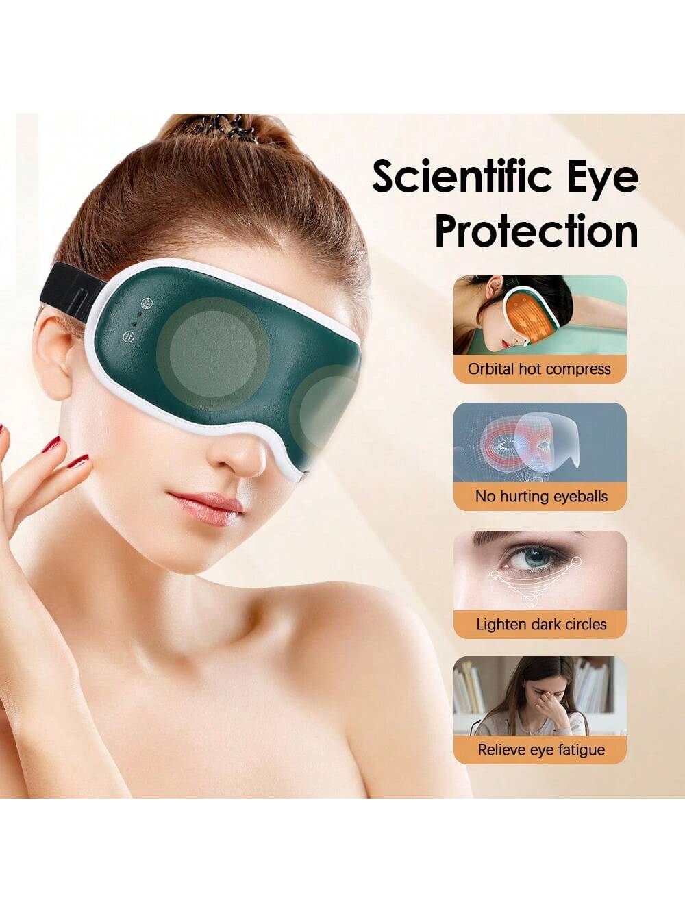Graphene Eye Massager Wireless Rechargeable Vibration Massage Eye Mask Electric Warm Compress Eye Heating Pad Eye Care Device USB Charging With Eye Protection Gel Ice Bag
