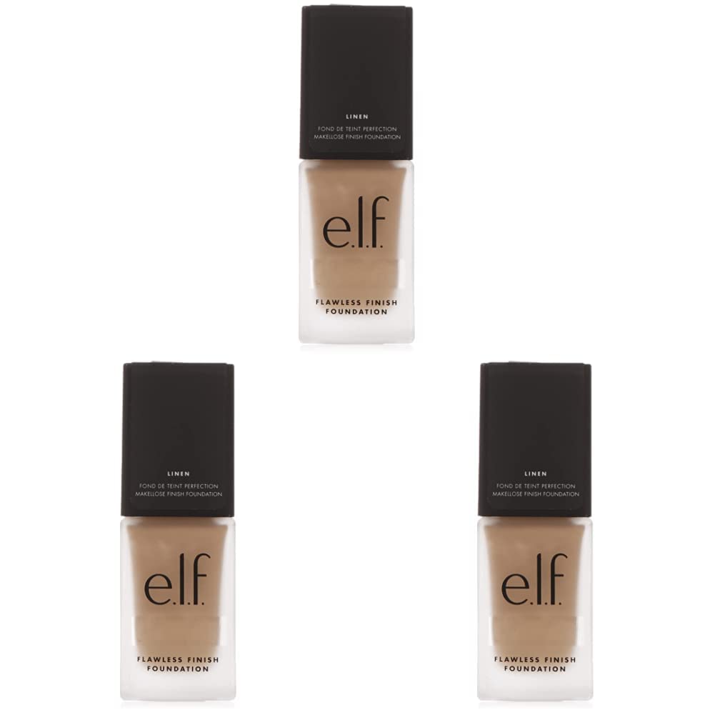e.l.f. Flawless Finish Foundation, Lightweight & Medium Coverage, Semi-Matte Finish, Linen, 0.68 Fl Oz (20mL) (Pack of 3)