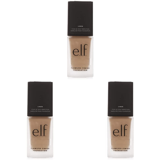 e.l.f. Flawless Finish Foundation, Lightweight & Medium Coverage, Semi-Matte Finish, Linen, 0.68 Fl Oz (20mL) (Pack of 3)