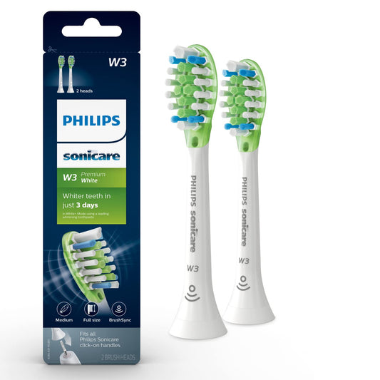 Philips Sonicare Genuine W3 Premium White Replacement Toothbrush Heads, 2 Brush Heads, White, HX9062/65