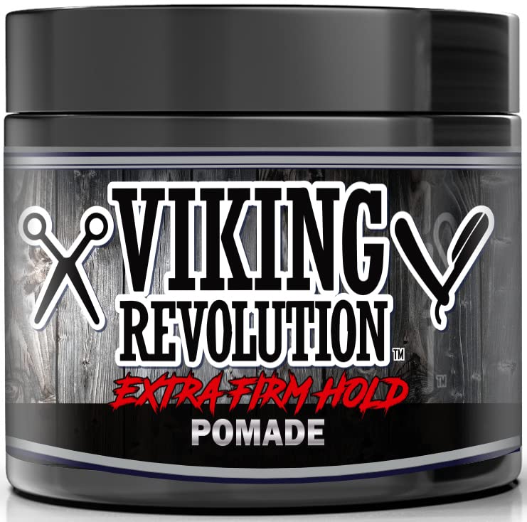 Viking Revolution Extreme Hold Pomade for Men Ð Style & Finish Your Hair - Extra Firm,Strong Hold & High Shine for MenÕs Styling Support - Water Based Male Grooming Product is Easy to Wash Out, 4oz