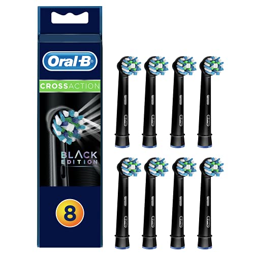 Oral-B Genuine CrossAction Replacement Black Toothbrush Heads, Refills for Electric Toothbrush, Angled Bristles for up to 100 Percent More Plaque Removal, Pack of 8