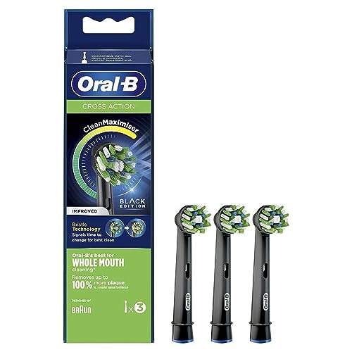 Oral-B CrossAction Replacement Toothbrush Heads for Black Edition Electric Toothbrush with CleanMaximiser Technology, Pack of 3 Replacement Heads