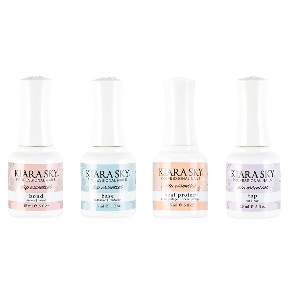 Kiara Sky Dip Manicure Liquid Essentials Bundle Steps 1-4 (BOND, BASE, SEAL PROTECT, TOP COAT)