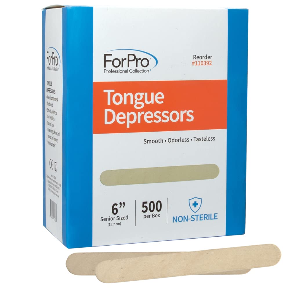 ForPro Senior Tongue Depressors, Large Wax Applicators, Wood Craft Sticks, 6Ó Senior Sized, Non-Sterile, 500-Count