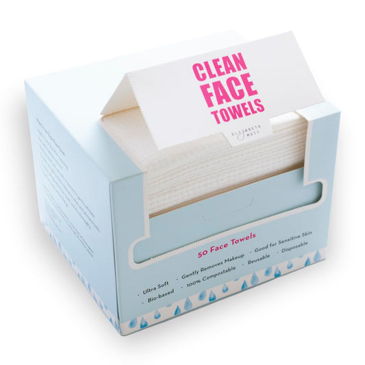 Elizabeth Mott Thank Me Later Clean Face Towels - Biobased Facial Washcloth, Makeup Remover - Ultra Soft for Sensitive Skin - 50 Count
