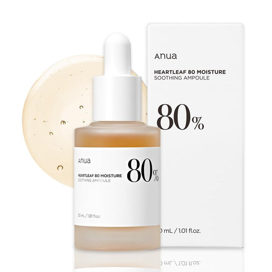Anua Heartleaf 80% Soothing Ampoule 30ml / 1.01 fl.oz. I non-greasy, highly concentrated skin calm serum hydrating panthenol B5 calming treatment essence for combination, sensitive, normal skin, Korea