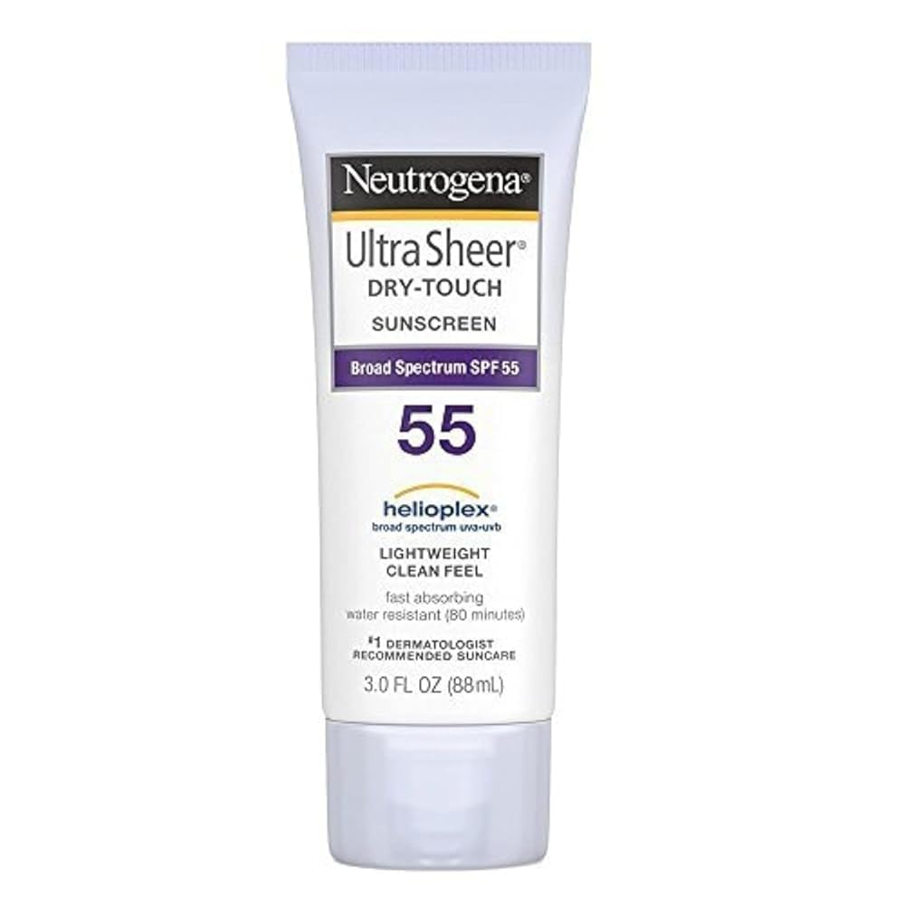 Neutrogena Ultra Sheer Dry-Touch Sunscreen Lotion, Broad Spectrum SPF 55 UVA/UVB Protection, Lightweight Water Resistant Face & Body Sunscreen, Non-Greasy, Travel Size, 3 fl. oz