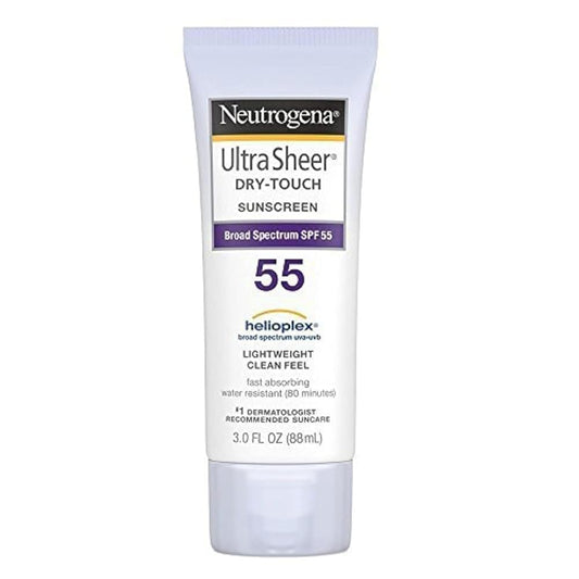 Neutrogena Ultra Sheer Dry-Touch Sunscreen Lotion, Broad Spectrum SPF 55 UVA/UVB Protection, Lightweight Water Resistant Face & Body Sunscreen, Non-Greasy, Travel Size, 3 fl. oz