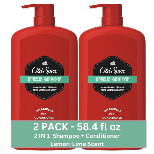 Old Spice Pure Sport 2in1 Shampoo and Conditioner for Men, Twin Pack, Lemon, 58.4 Fl Oz