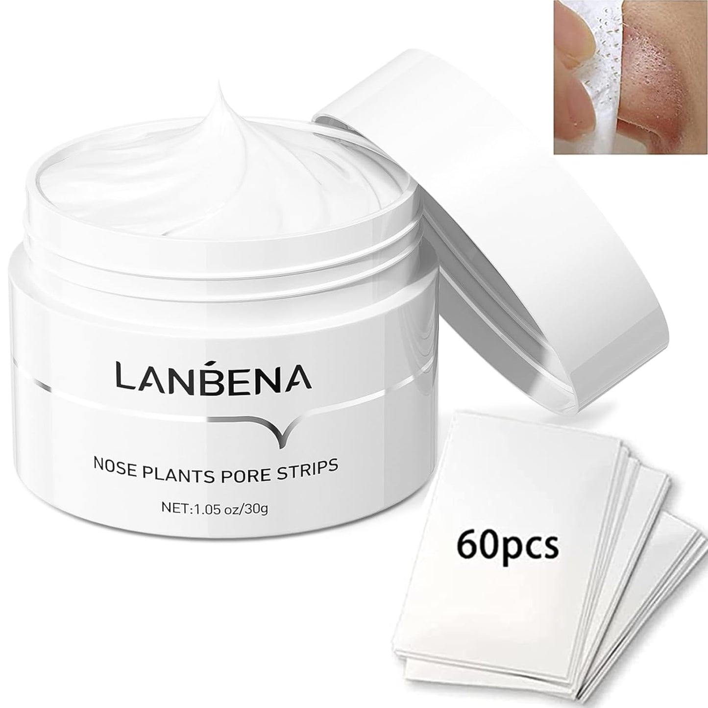 LANBENA blackhead remover, Nose Pore Strips for Blackheads, Black Head Remover Mask for Face, Puntos Negros, 30g+60pcs paper