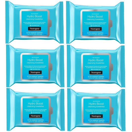 6-Pack: Neutrogena Hydro Boost Cleanser Facial Wipes, 25 Count