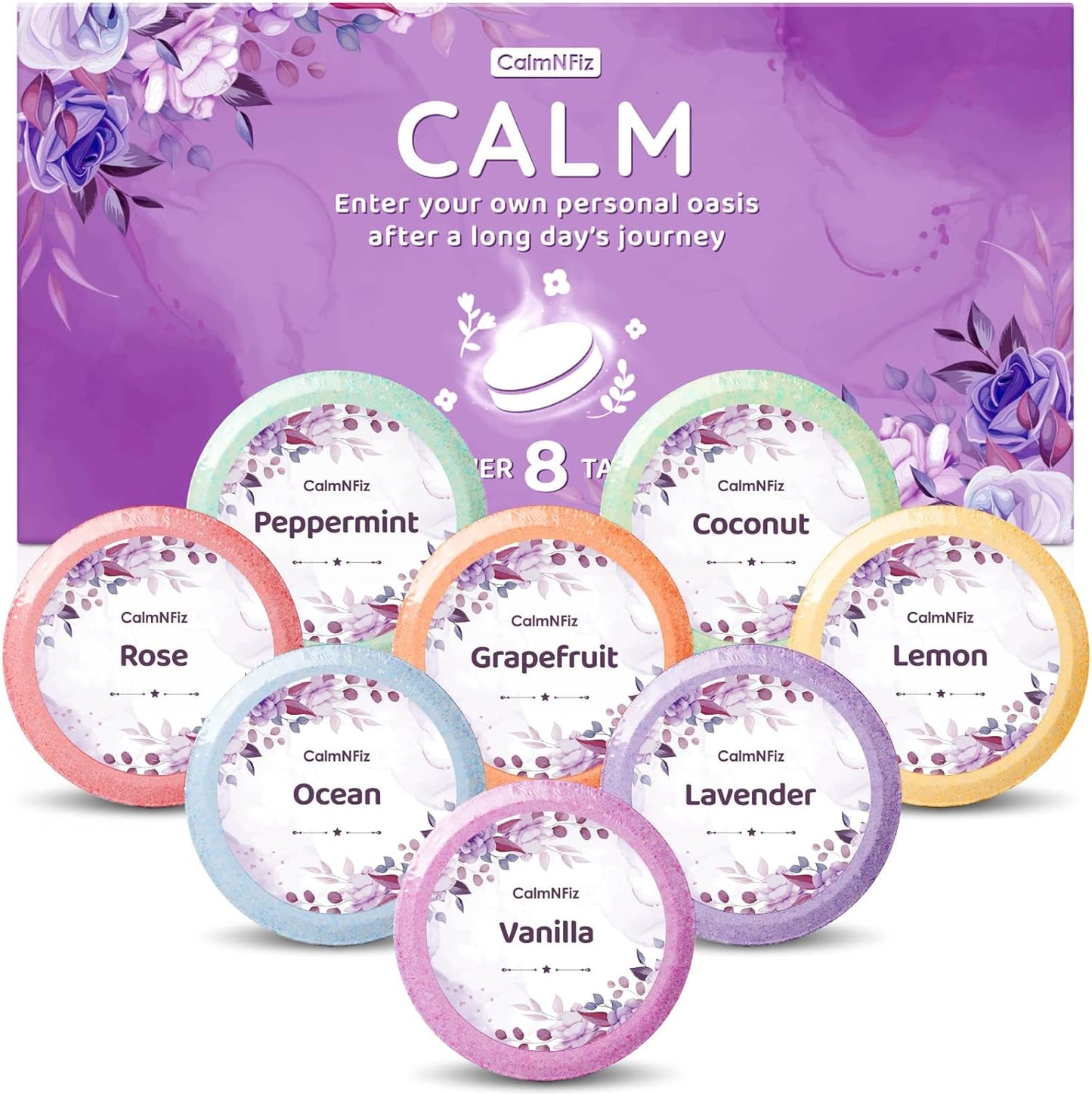 CalmNFiz Shower Steamers 8 Pcs - Scented Shower Bombs with Organic & Natural Fragrance, Bath and Body Works Bath Bombs, Birthday Anniversary ValentineÕs Day Gifts for Women Who Have Everything