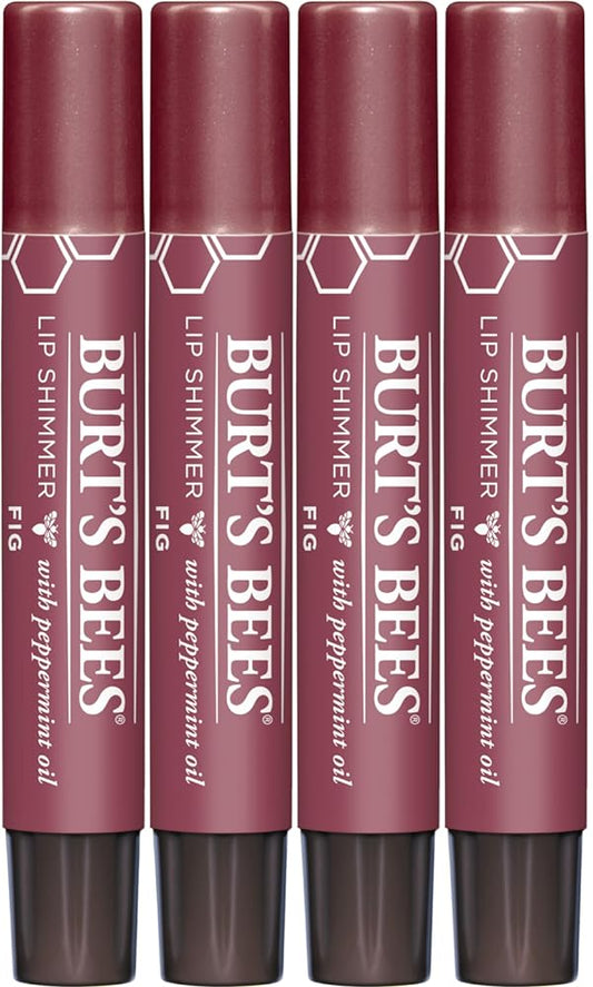 Burt's Bees Shimmer Lip Tint Valentines Day Gifts Set, Tinted Lip Balm Stick, Moisturizing for All Day Hydration with Natural Glowy Pigmented Finish & Buildable Color, Fig (4 Pack)