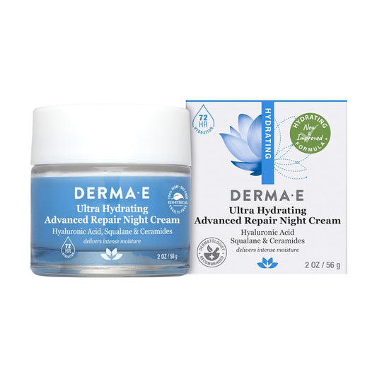 DERMA-E Hydrating Night Cream Ð Overnight Face Moisturizer with Anti-Aging Hyaluronic and Green Tea Acid to Smooth and Nourish, 2 Oz