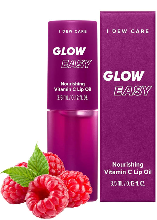 I DEW CARE Lip Oil Gloss - Glow Easy | with Jojoba Seed Oil with Vitamin C, Pigmented Glossy Lip Stain, Hydrating, Korean Makeup, Pink Color, Stocking Stuffers, 0.12 Fl Oz
