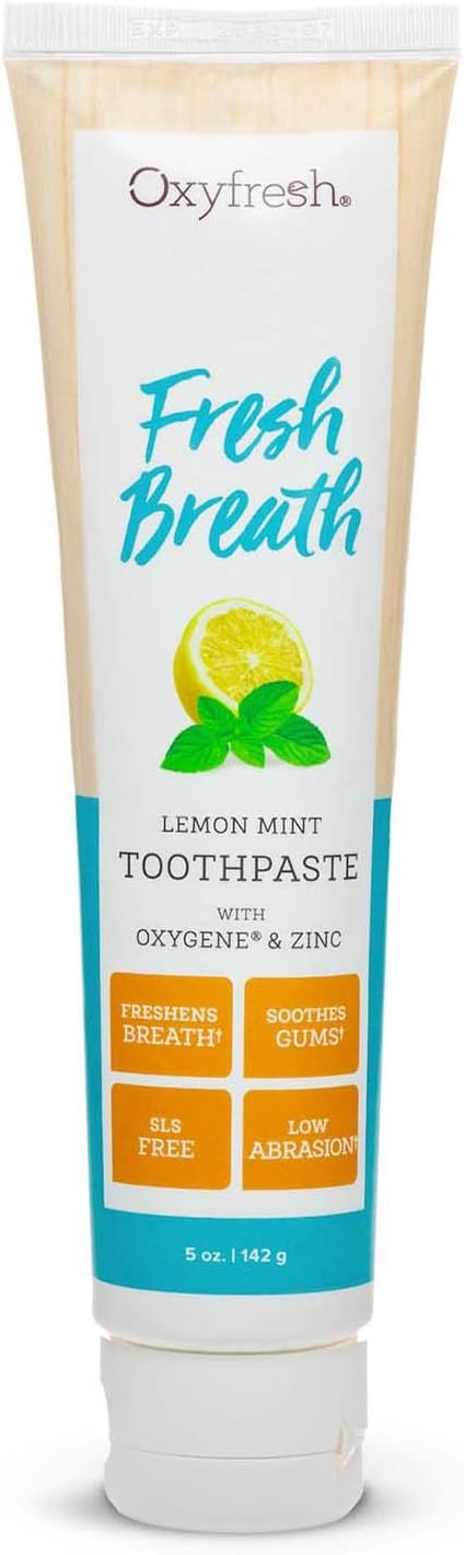 Premium Oxyfresh Maximum Fresh Breath Lemon Mint Toothpaste - Clean Teeth & Fresh Breath - Natural Essential Oils & Natural Xylitol to Help Fight Tartar - SLS & Fluoride Free, 5oz