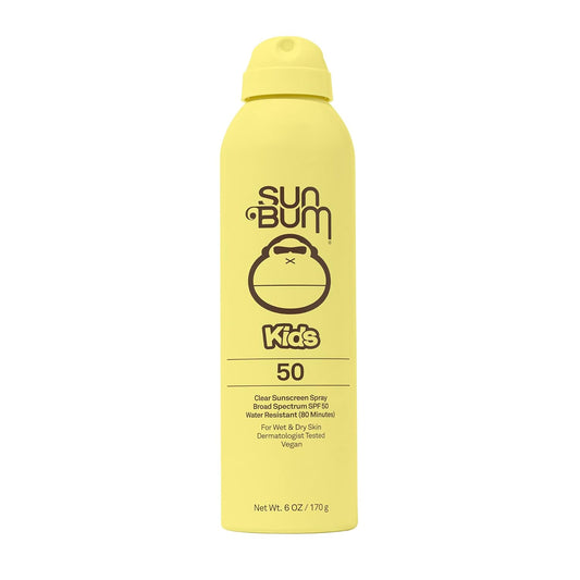 Sun Bum Kids SPF 50 Clear Sunscreen Spray | Wet or Dry Application | Hawaii 104 Reef Act Compliant (Octinoxate & Oxybenzone Free) Broad Spectrum UVA/UVB Sunscreen | 6 oz, banana/ bubble gum